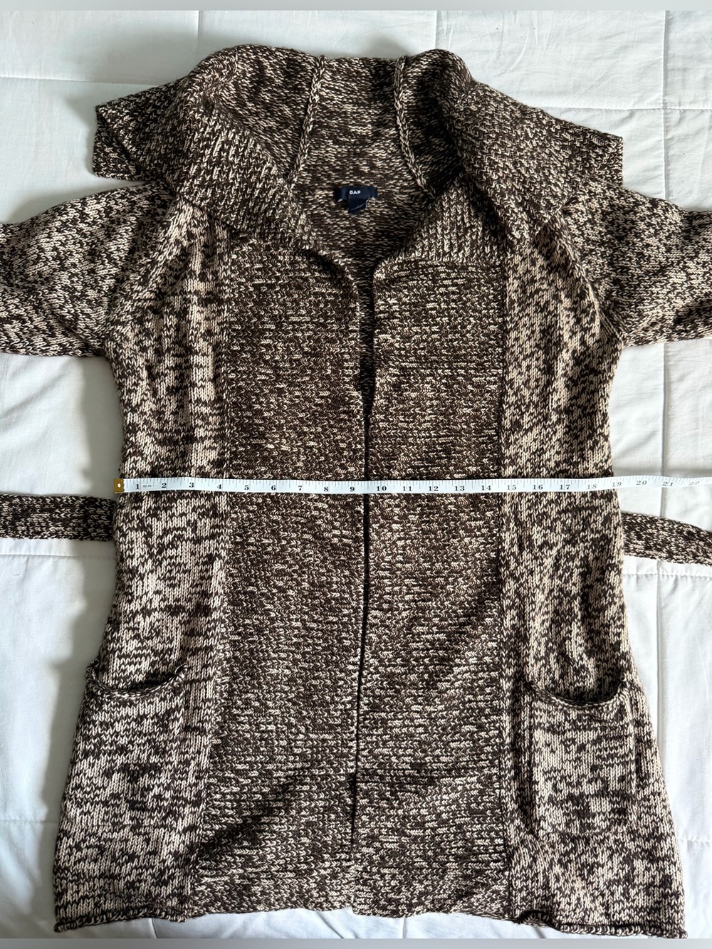 Gap Brown Marled Open-Front Knit Long Cardigan - Large - Picture 9 of 12